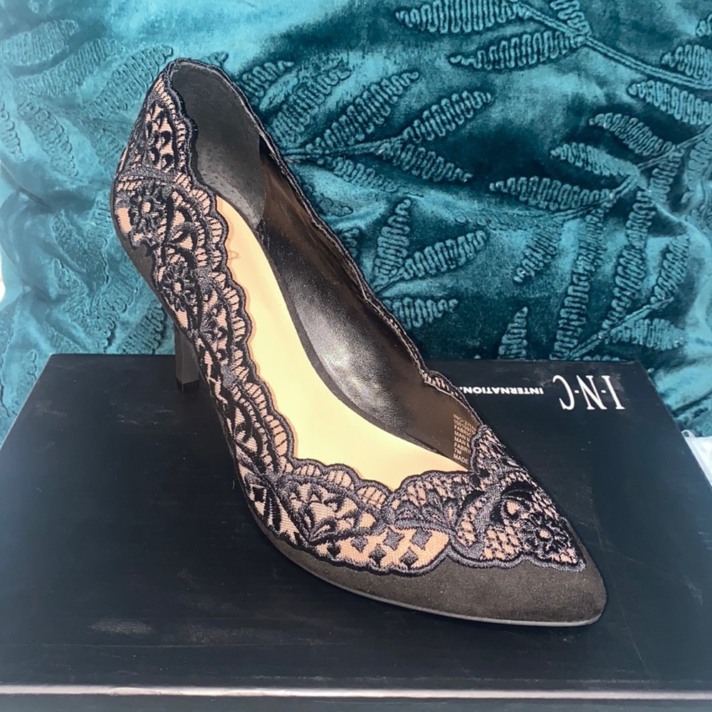Brand new never worn INC black lace heels